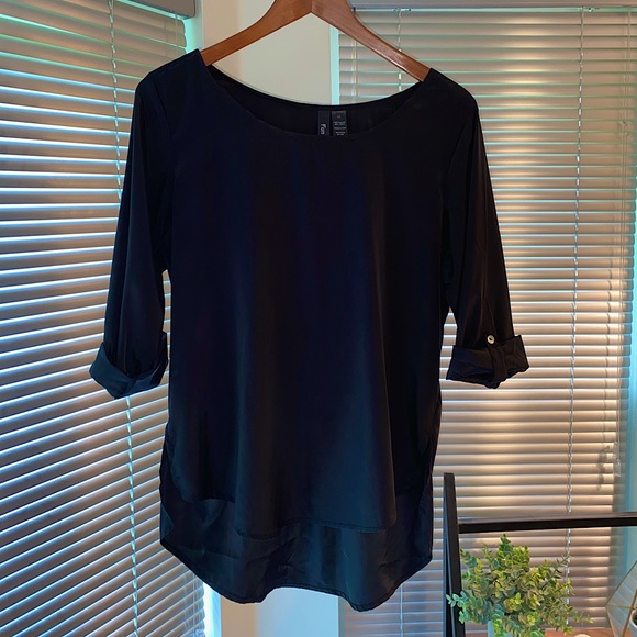Quarter Sleeve Faux Satin Blouse - Picture 2 of 4